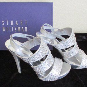 Stuart Weitzman Silver Diamond Collection Crystal